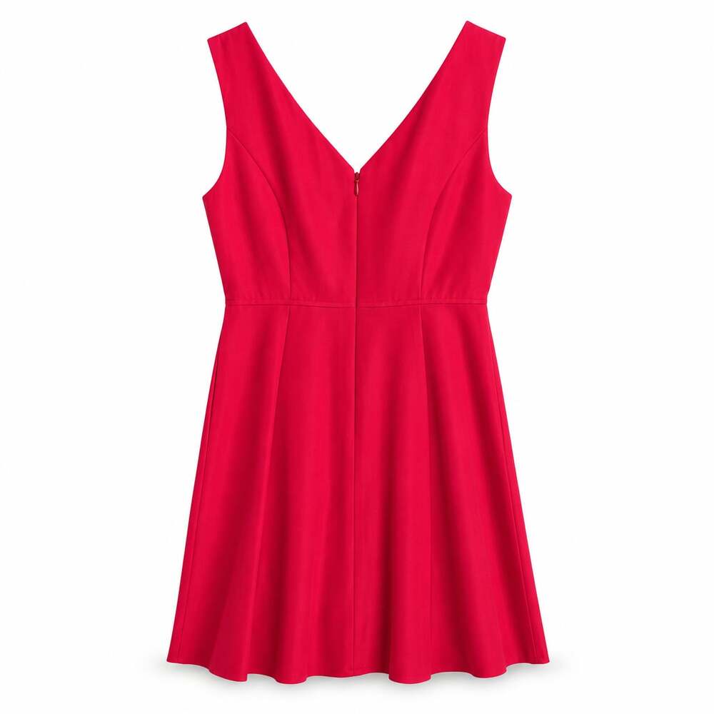 J.Crew V-Neck Pleated A-Line Dress Red Petite 0 - Picture 2 of 5